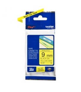 Cinta laminada brother tze621 9mm x 8m negro sobre fondo amarillo - Imagen 1
