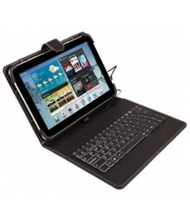 Funda universal silver ht para tablet 9-10.1 + teclado con cable micro usb negro