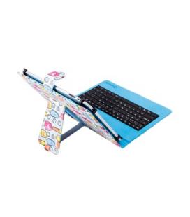 Funda universal estampada silver ht para tablet 9-10.1" + teclado micro usb cool ice pop blanco/ puntos azules