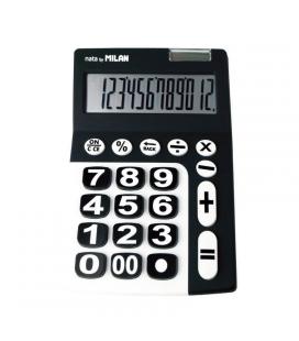 Calculadora milán negra 12 dígitos - alimentación dual (celula solar + pila 1.5v) - 22.5*14*3cm - color negro con panel blanco -