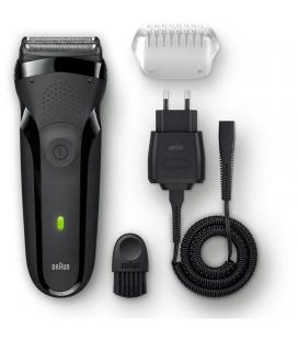 Afeitadora braun series 3 300s negra - 3 elementos de corte - sumergible 5m - batería nimh - smart plug - cubierta protectora -