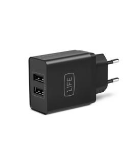CARGADOR USB PARED 1LIFE 2PTOS 2.4A NEGRO