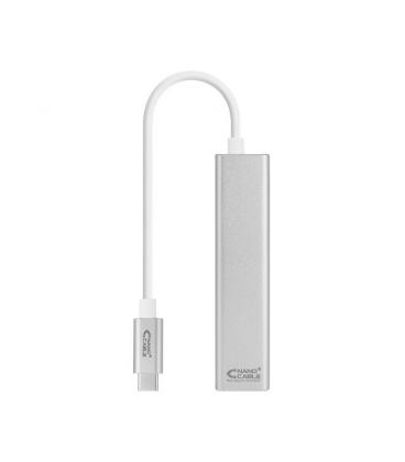 Adaptador usb-c a ethernet gigabit nanocable 10.03.0404 - conectores usb-c macho/ rj45 hembra/ 3*usb 3.0 hembra - 15cm - plata 