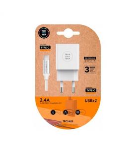 CARGADOR DOBLE CABLE USB-C TECH ONE TECH BLANCO - Imagen 1