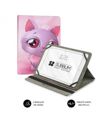 Funda universal subblim trendy cat para tablet hasta 10.1'/25.6cm - rotación 360º - exterior símil piel - interior - Imagen 1