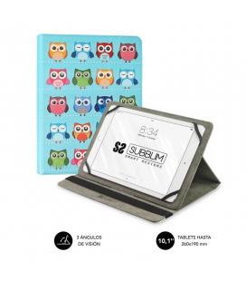 Funda universal subblim trendy owls para tablet hasta 10.1'/25.6cm - rotación 360º - exterior símil piel - interior