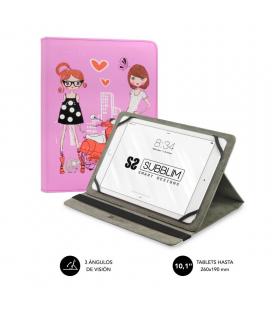 Funda universal subblim trendy fashion girls para tablet hasta 10.1'/25.6cm - rotación 360º - exterior símil piel - interior