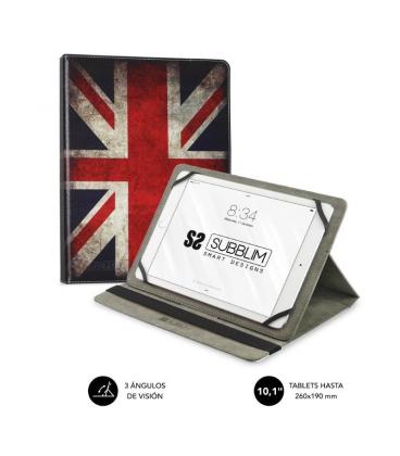 Funda universal subblim trendy england para tablet hasta 10.1'/25.6cm - rotación 360º - exterior símil piel - interior - Imagen 