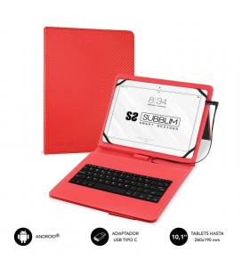Funda con teclado subblim keytab pro usb red - para tablet de 10.1'/25.65cm - microusb con adaptador tipo-c - cierre solapa