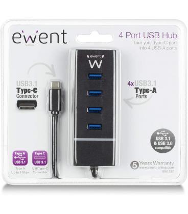 Ewent E1137 HUB USB TIPO C 4 PUEROS USB 3.1 - Imagen 1