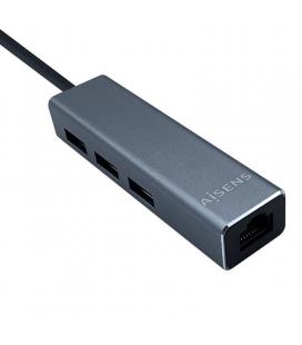 Hub usb aisens a109-0396 gris + adaptador lan - 1*usb tipo-c macho / conectores 3*usb-a hembra - rj45 10/100/1000 - longitud