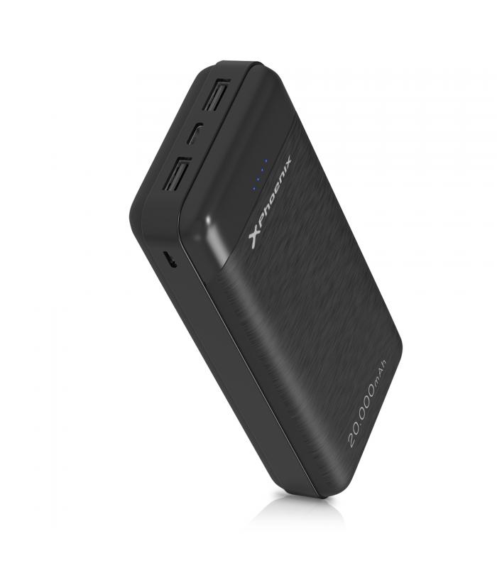 Bateria externa portatil power bank phoenix 20000mah 2 usb x 2.1a y tipo c - usb para cargar - negra