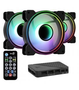Pack 3 ventiladores aerocool mirage 12 argb pro + h66f hub + mando a distancia - 12cm - 1300rpm - 17.8dba - cojinete hidráulico