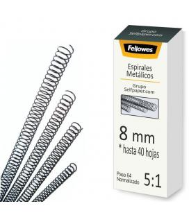Pack 25 unidades espirales metálicas fellowes 6000802 negro - paso 5:1 - 59 agujeros - 8mm grosor - para encuadernar documentos