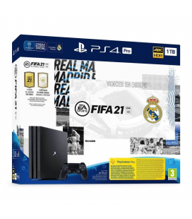 CONSOLA SONY PLAYSTATION 4 PRO 1TB EDICION REAL MADRID + FIFA 21 + CÓDIGO CONTENIDO DESCARGABLE FUT 21 + CÓDIGO PRUEBA