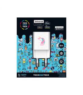 Cargador de Pared Tech One Tech Unicornio Dream/ 2xUSB/ 2.4A/ Blanco