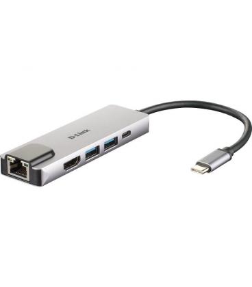 Hub usb 3.0 tipo-c d-link dub-m520/ 2 puertos usb/ 1 hdmi/ 1 rj45/ 1 thunderbolt/ gris - Imagen 1