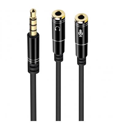 Cable adaptador de audio ewent jack 3.5mm macho a jack 3.5mm hembra x2 negro 0.30m - Imagen 1