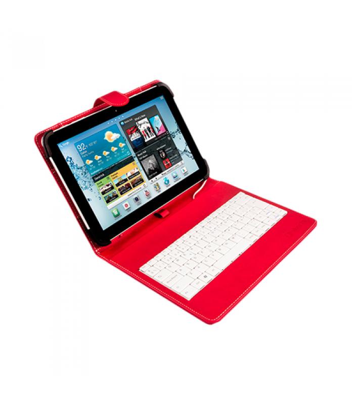 Funda universal silver ht para tablet 9-10.1 + teclado con cable micro usb  rojo/blanco