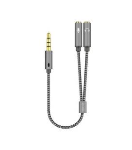 AISENS Cable Adaptador Audio Jack 3.5 4pines/M-2xjack 3.5 3pines/H, Gris, 25cm - Imagen 1
