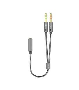 AISENS Cable Adaptador Audio Jack 3.5 4pines/H-2xjack 3.5 3pines/M, Gris, 25cm - Imagen 1