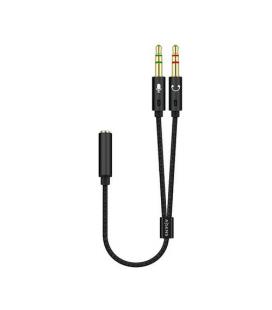 AISENS Cable Adaptador Audio Jack 3.5 4pines/H-2xjack 3.5 3pines/M, Negro, 25cm - Imagen 1
