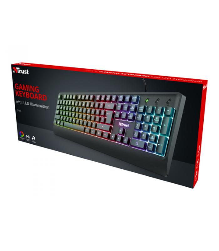 Teclado trust ziva rainbow led keyboard - iluminación led - 12 multimedia - tiempo respuesta 8ms - cable