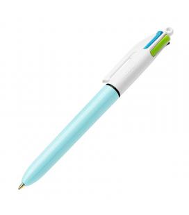 Caja de bolígrafos de tinta de aceite retráctil bic fashion 887777/ 12 unidades/ 4 colores de tinta/ cuerpo color azul pastel - 