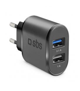 CARGADOR PARED SBS 2x USB 100/250V 1000 mAh CARGA RAPIDA NEGRO