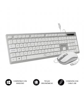 Teclado y ratón subblim combo wired ergo keys silent flat hq/ plata y blanco