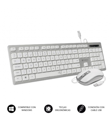 Teclado y ratón subblim combo wired ergo keys silent flat hq/ plata y blanco - Imagen 1