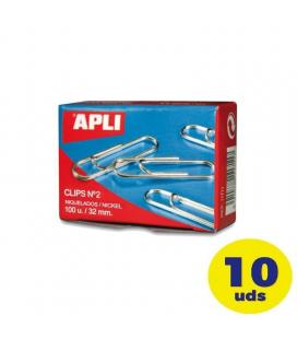 Pack de 10 cajas de 100 clips nº2 apli 11714/ plata