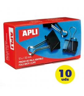 Pack de 10 cajas de 12 pinzas sujetapapeles abatibles apli 11950/ 32 mm/ negras - Imagen 1