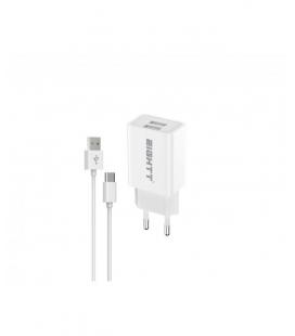 CARGADOR EIGHTT SMARTPHONE TABLET 5V 2X2.4A CON CABLE TIPO C 1,2M