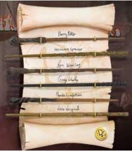 Replica the noble collection harry potter ejercito de dumbledore coleccion 6 varitas en exposicion