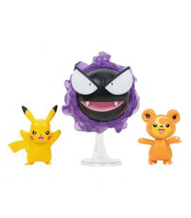 Pack de 3 figuras jazwares pokemon batalla teddiursa pikachu y gastly - Imagen 1