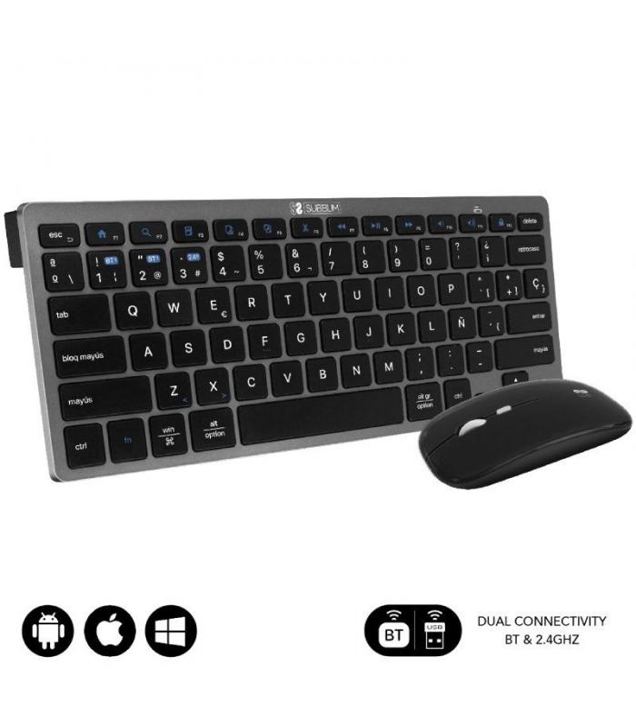 Teclado y ratón inalámbrico por bluetooth subblim oco020 combo  multidispositivo compacto/ gris