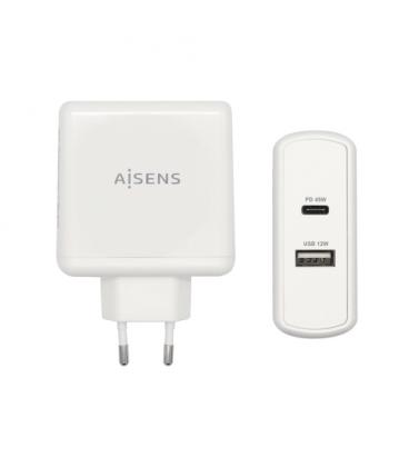 Cargador de Pared Aisens ASCH-2PD45A-W/ 1xUSB Tipo-C/ 1x USB/ 57W