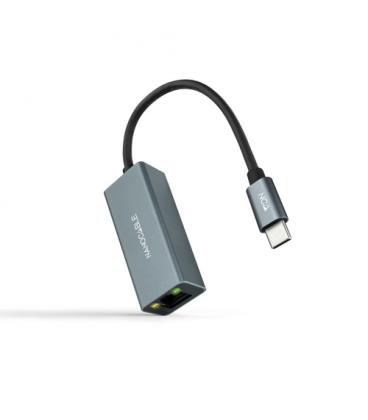 Nanocable Conversor USB-C a Ethernet Gigabit 10/100/1000 Mbps, Aluminio, Gris, 15 cm - Imagen 1