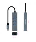 Nanocable Conversor USB-C a Ethernet Gigabit + 3XUSB 3.0, Aluminio, Gris, 15 cm - Imagen 2