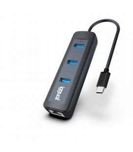 iggual Hub tipo C x 3 puertos USB 3.1+RJ45 CARBON