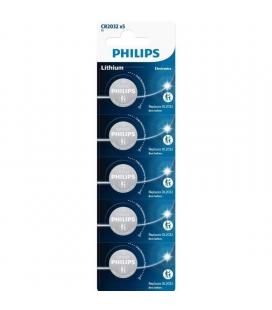 Pack de 5 pilas de botón philips cr2032p5/01b lithium/ 3v