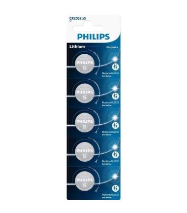 Pack de 5 pilas de botón philips cr2032p5/01b lithium/ 3v