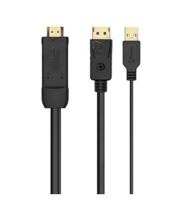 Cable Conversor Aisens A122-0641/ Displayport Macho - HDMI Macho - USB Macho/ 10cm + 1.8m/ Negro