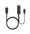 Cable Conversor Aisens A122-0641/ Displayport Macho - HDMI Macho - USB Macho/ 10cm + 1.8m/ Negro