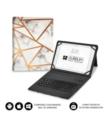 Funda con teclado subblim keytab pro bluetooth para tablets de 9'-11'/ marmol blanco