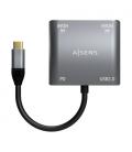 Adaptador USB Tipo-C Aisens A109-0625/ 2x HDMI 4K H - VGA H - USB Tipo-C Macho - USB H - USB Tipo-C H