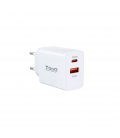 CARGADOR PARED TOOQ USB-C/PD 20W, USB-A/QC 18W BLANCO