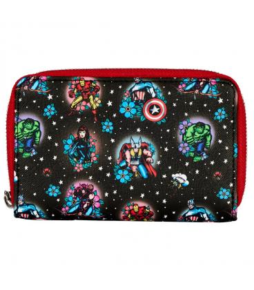 Cartera monedero loungefly funko marvel avengers tattoo zip around wallet