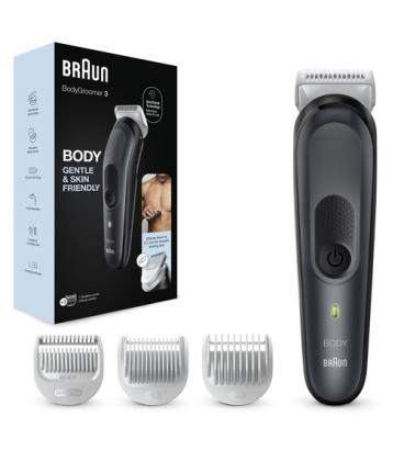 Afeitadora corporal braun bodygroom bg3340 skinshield auto. 80m 3 peines batería